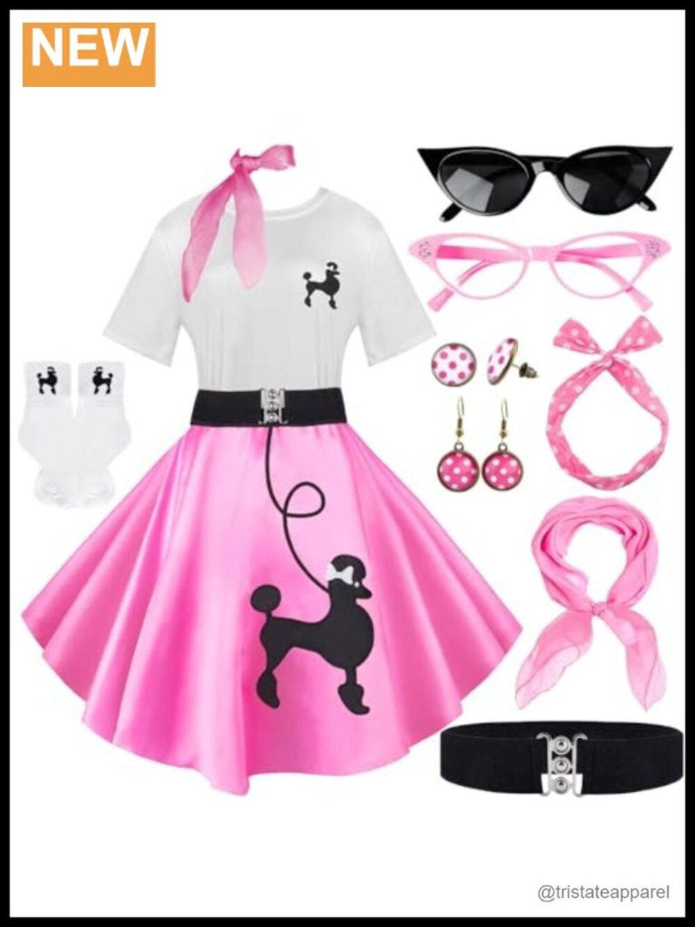 1950s Poodle Skirt Outfit Set Women Sock Hop Costume T-Shirt Accessories